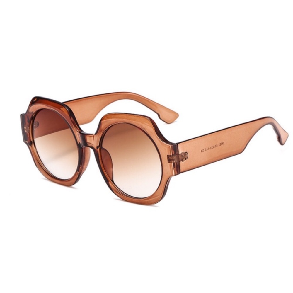 2/$35🖤 NWT Trendy Oversized Big Hexagon Chunky Amber Tan Women’s Sunglas…
